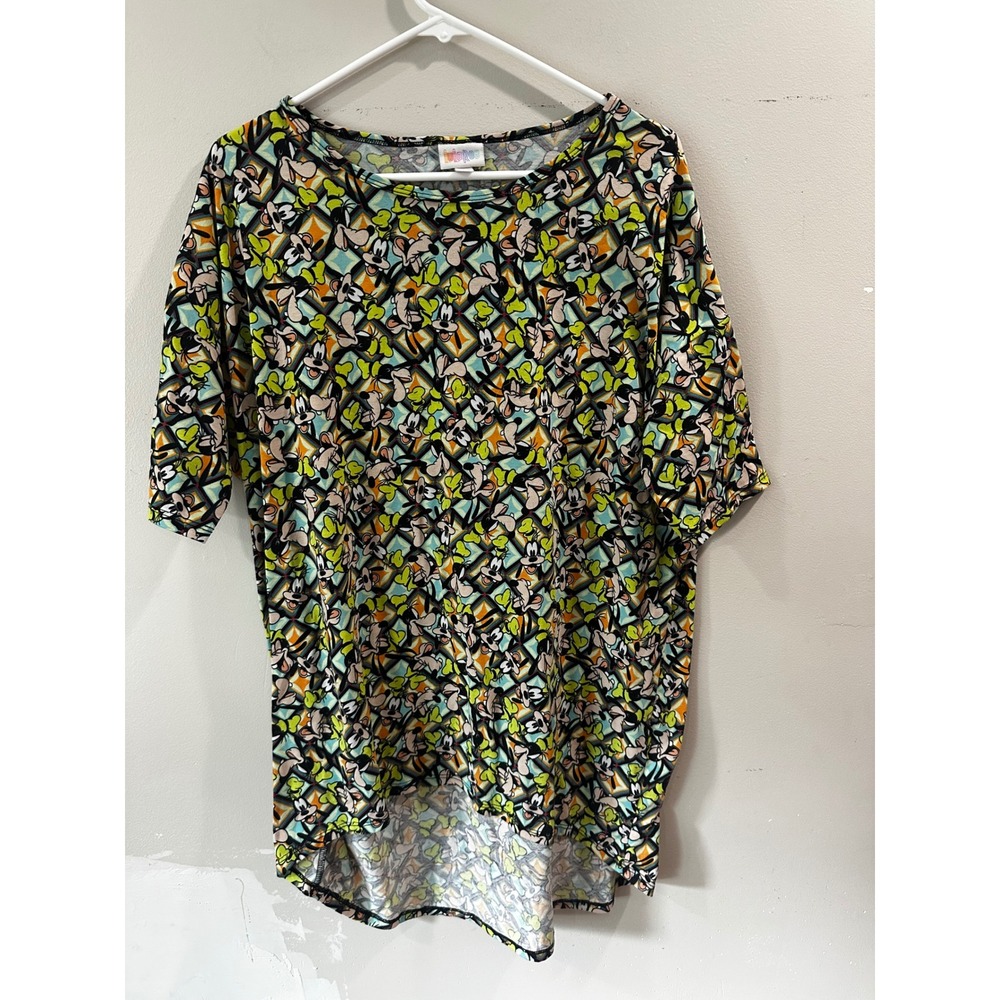 LuLaRoe Disney Mickey Mouse Irma Tunic Top Medium Green Stained Glass High Low